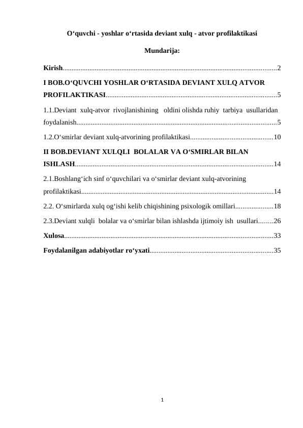 O‘quvchi - yoshlar o‘rtasida deviant xulq - atvor profilaktikasi