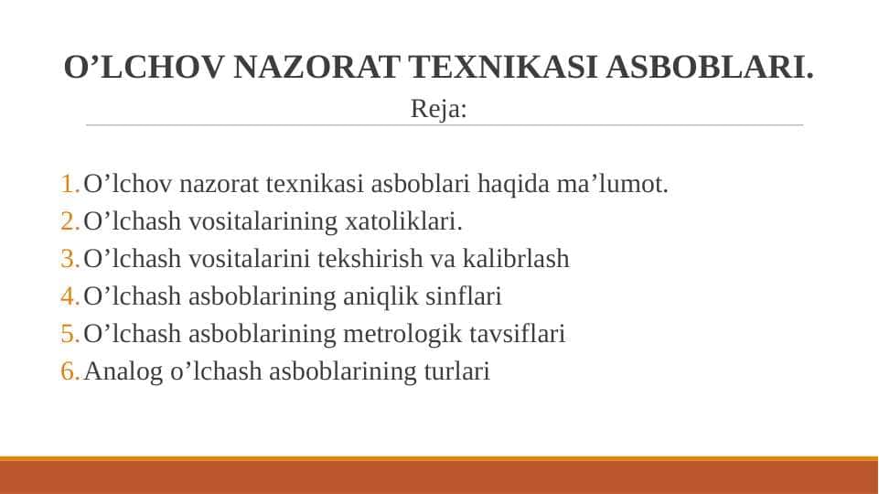 O’LCHOV NAZORAT TEХNIKASI ASBOBLARI.
