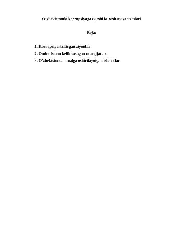 O’zbekistonda korrupsiyaga qarshi kurash mexanizmlari