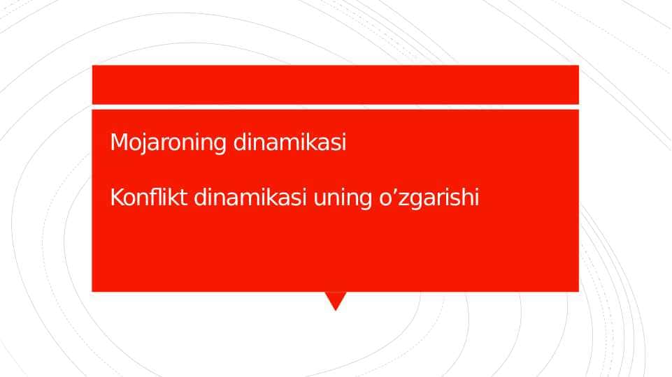 Konflikt dinamikasi uning o’zgarishi.