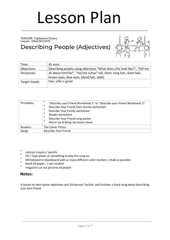 describing people lesson plan