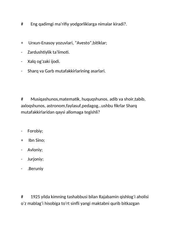 Pedagogikadan test savollari javoblari bilan