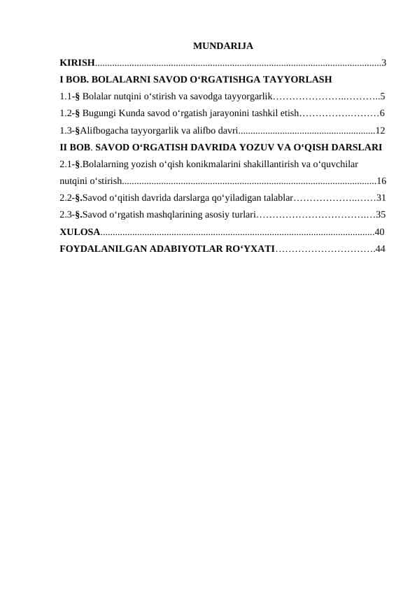 BOLALARNI SAVOD O‘RGATISHGA TAYYORLASH