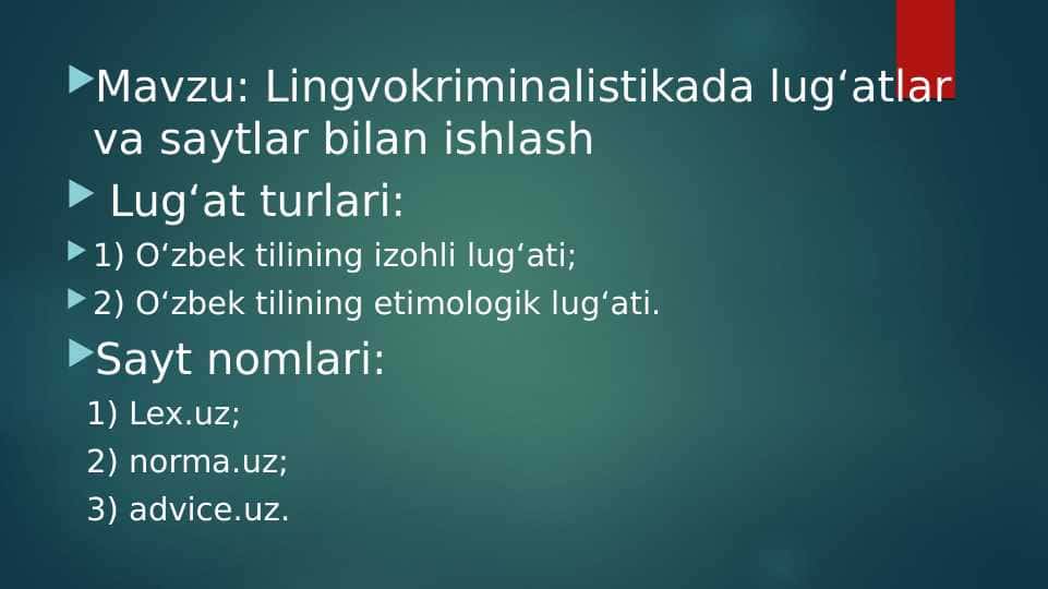 Lingvokriminalistikada lugʻatlar va saytlar bilan ishlash