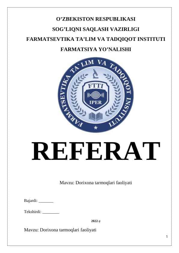 Dorixona tarmoqlari faoliyati