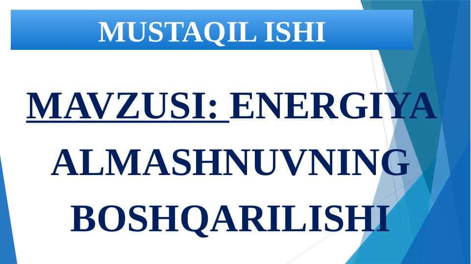 Energiya almashnuvning boshqarilishi