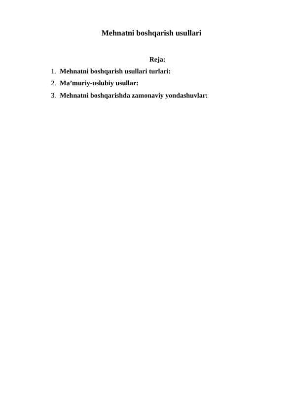 Mehnatni boshqarish usullari