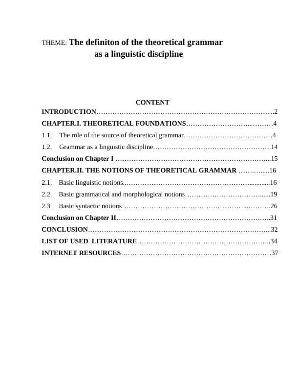 The definiton of the theoretical grammar as a linguistic discipline