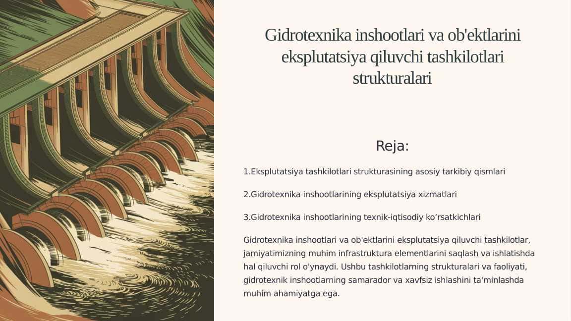 Gidrotexnika inshootlari va ob'ektlarini eksplutatsiya qiluvchi tashkilotlari strukturalari