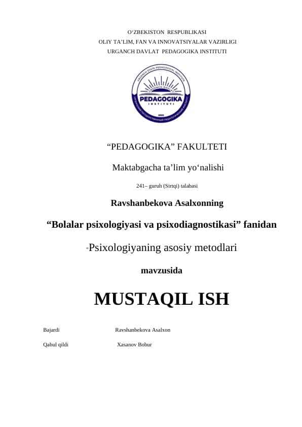 Psixologiyaning asosiy metodlari