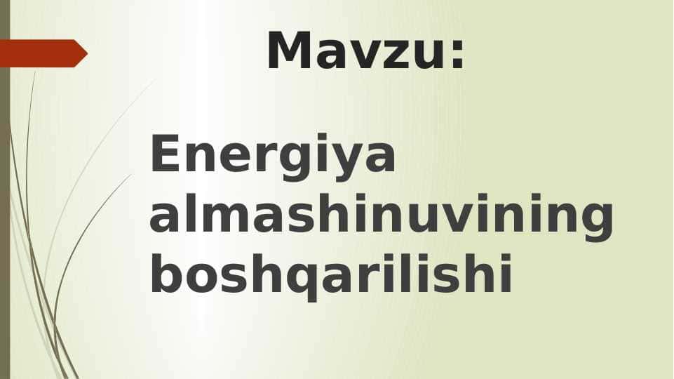 Energiya almashinuvining boshqarilishi