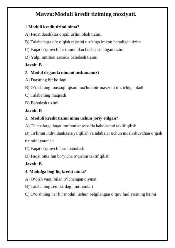 Moduli kredit tiziming moxiyati