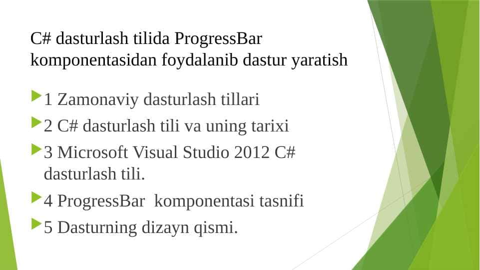 C# dasturlash tilida ProgressBar komponentasidan foydalanib dastur yaratish