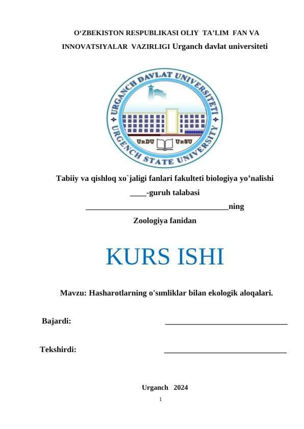 Hasharotlarning o'sımliklar bilan ekologik aloqalari.