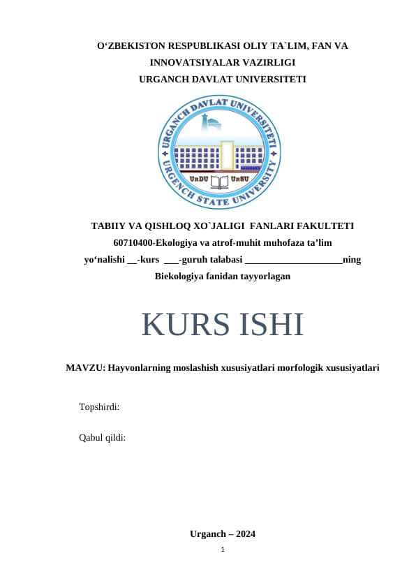 Hayvonlarning moslashish xususiyatlari morfologik xususiyatlari