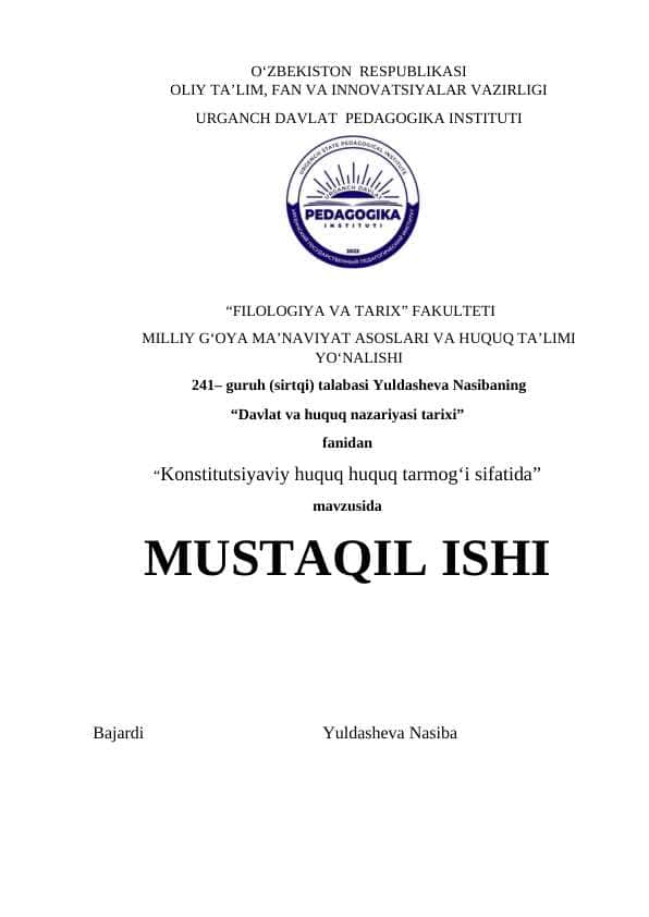 Konstitutsiyaviy huquq huquq tarmog‘i sifatida