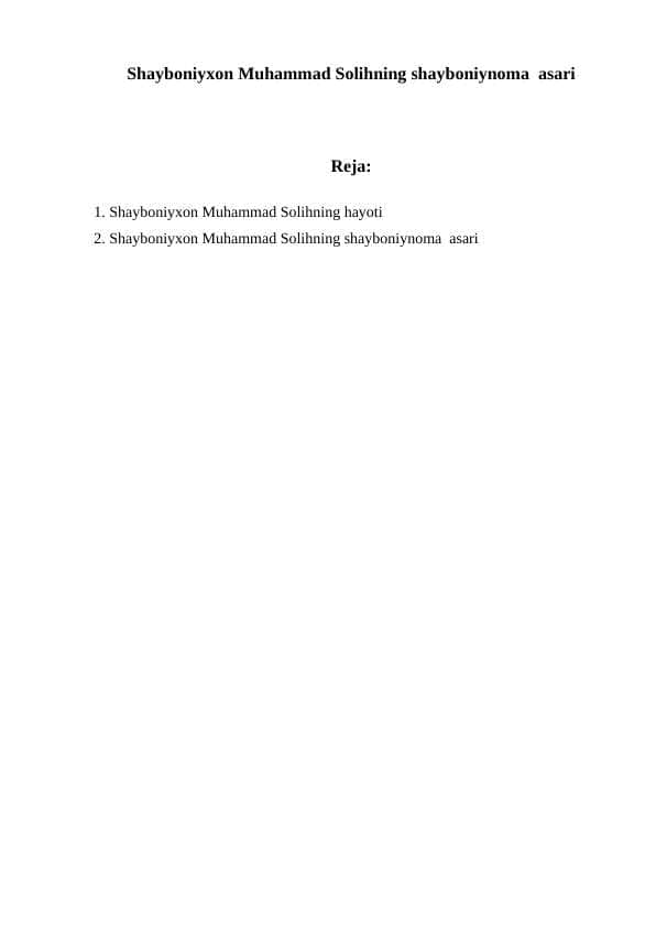 Shayboniyxon Muhammad Solihning shayboniynoma asari