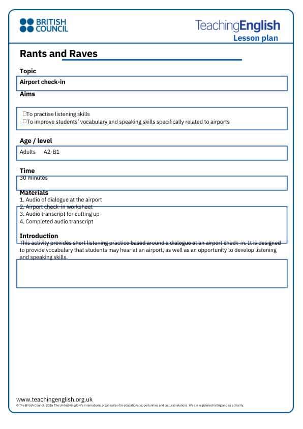 Airport Check In Lesson PLAN