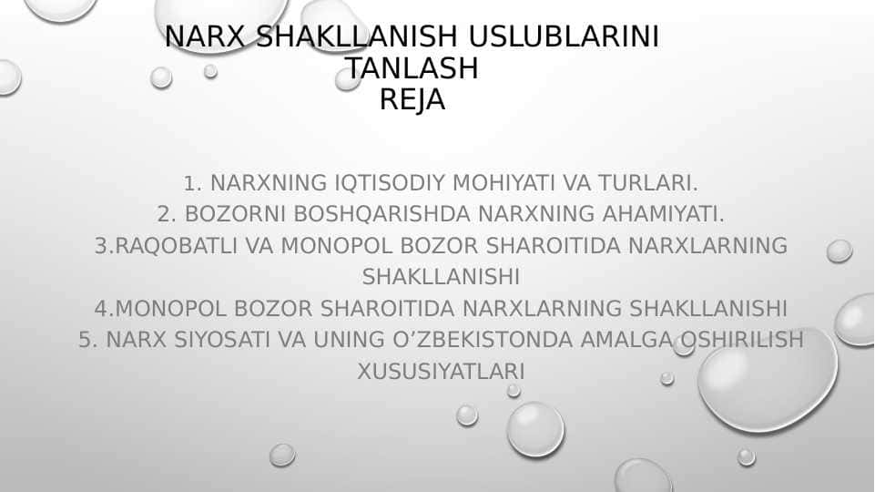 Narx shakllanish uslublarini tanlash