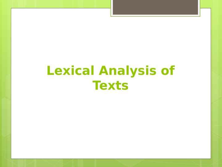 Lexical Analysis of Texts