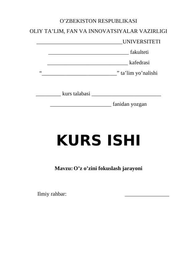 O'z o'zini fokuslash jarayoni
