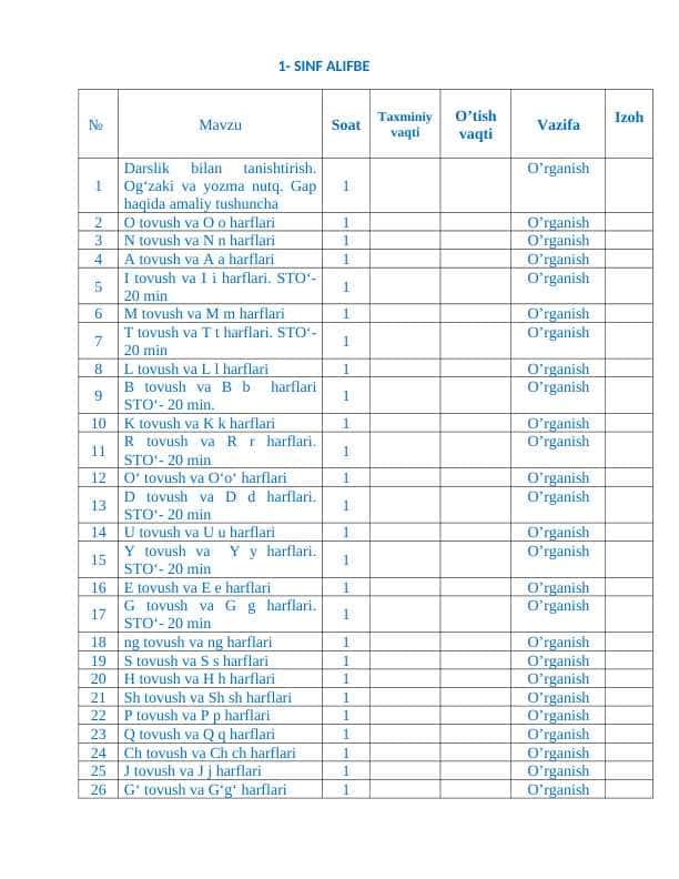 1-sinf alifbe yakka tartib