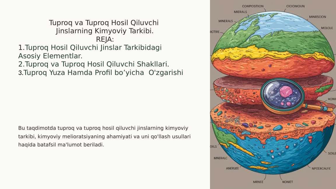 Tuproq va Tuproq Hosil Qiluvchi Jinslarning Kimyoviy Tarkibi.