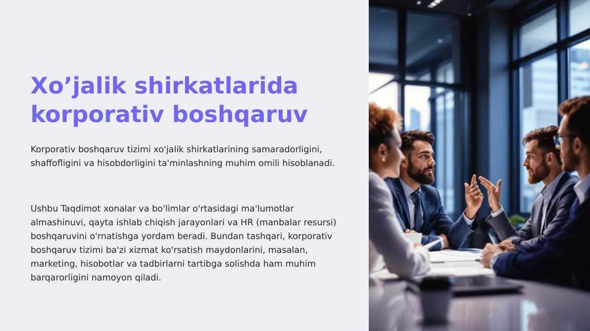 Xo’jalik shirkatlarida korporativ boshqaruv