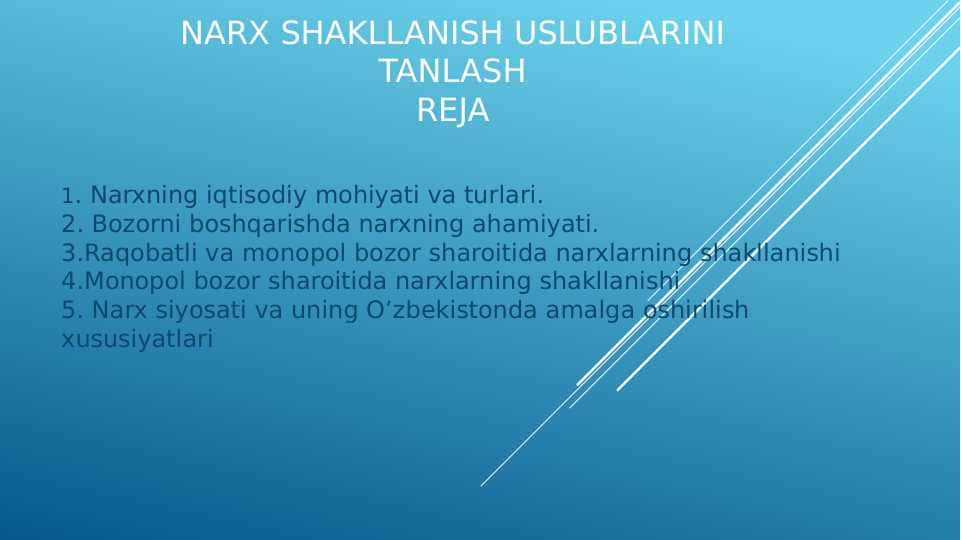 Narx shakllanish uslublarini tanlash