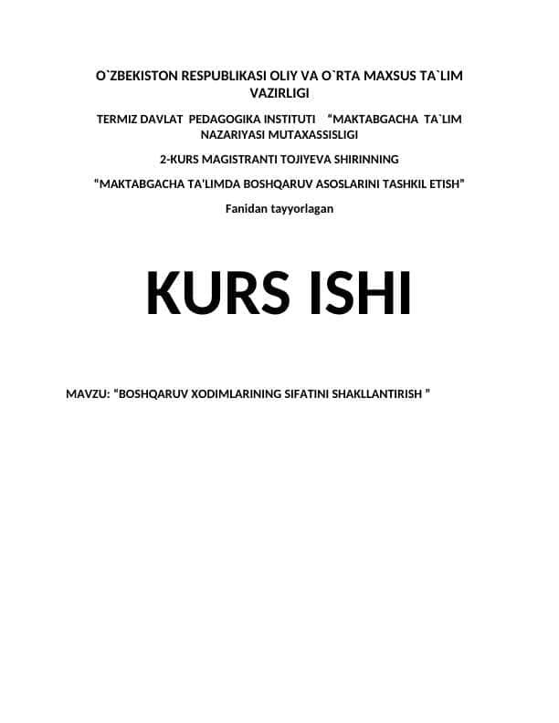 BOSHQARUV XODIMLARINING SIFATINI SHAKLLANTIRISH