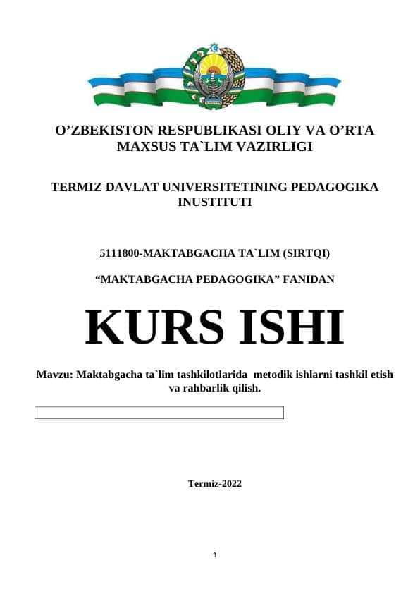 Maktabgacha ta`lim tashkilotlarida metodik ishlarni tashkil etish va rahbarlik qilish.