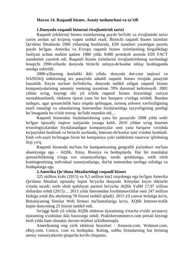 Raqamli biznes. Asosiy tushunchasi va ta’rifi