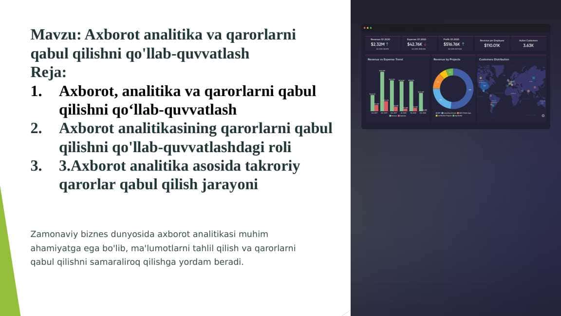 Axborot analitika va qarorlarni qabul qilishni qo'llab-quvvatlash