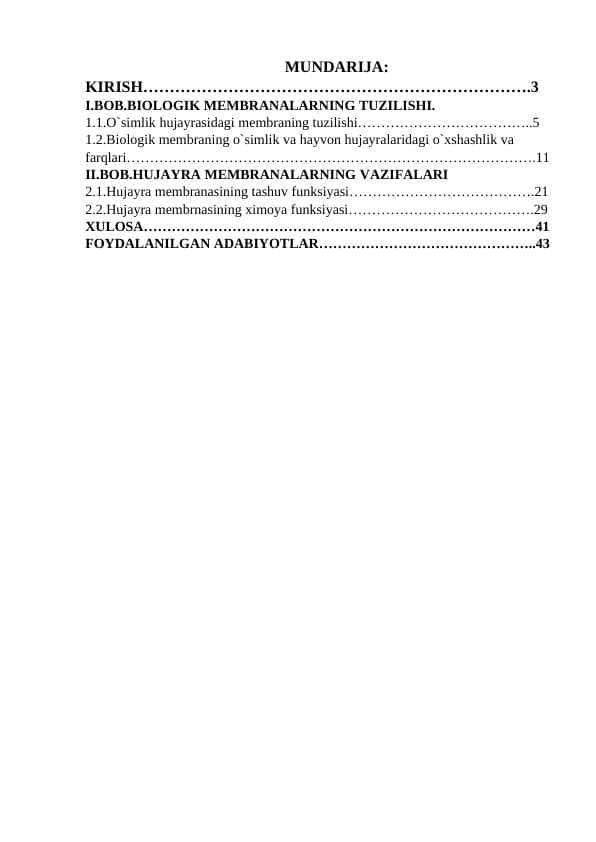 Biologik menbranalarning tuzilishi va funksiyasi