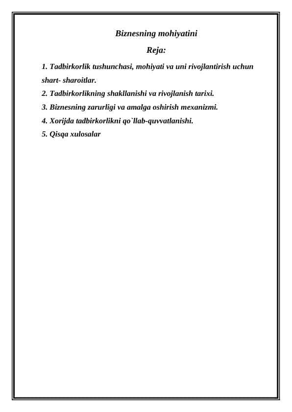 Biznes-tizimi va jarayonlarining asosiy tushunchalari