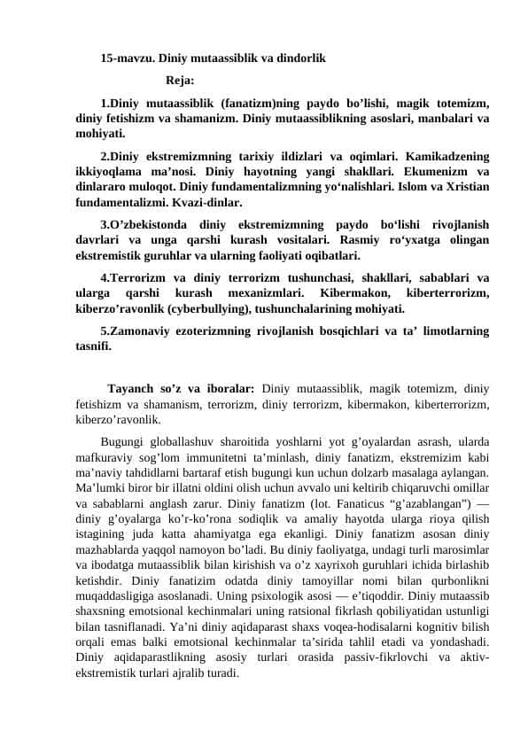 Diniy mutaassiblik va dindorlik