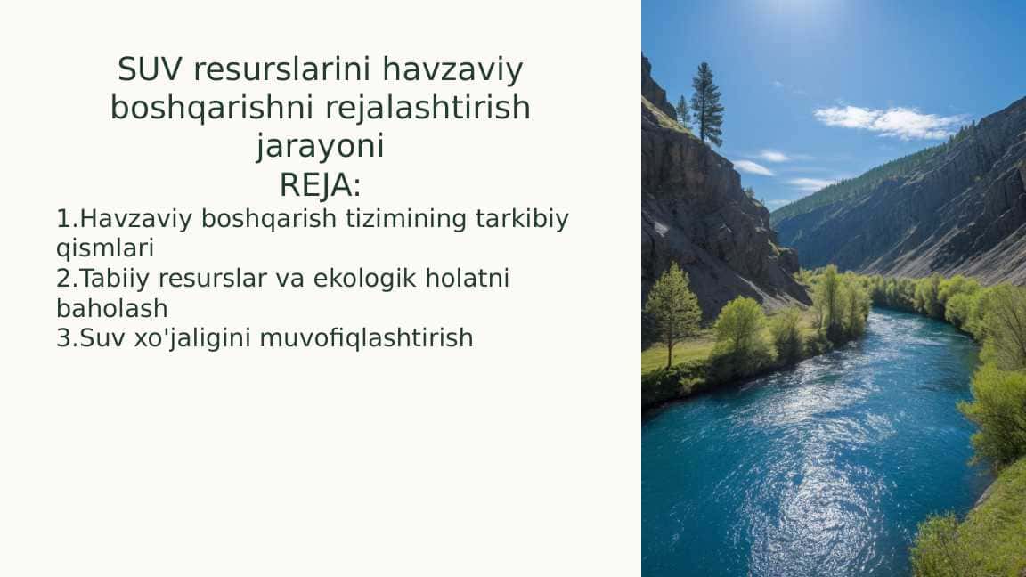SUV resurslarini havzaviy boshqarishni rejalashtirish jarayoni