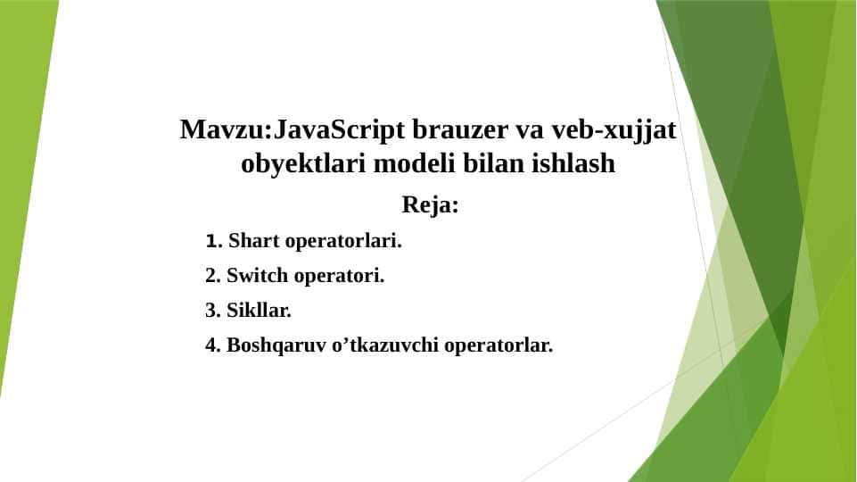 JavaScript brauzer va veb-xujjat obyektlari modeli bilan ishlash