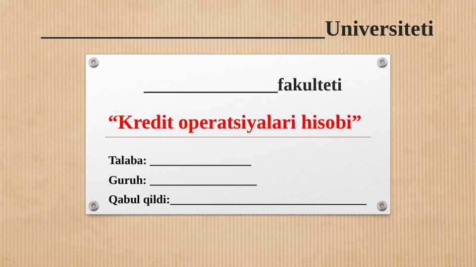 Kredit operatsiyalari hisobi