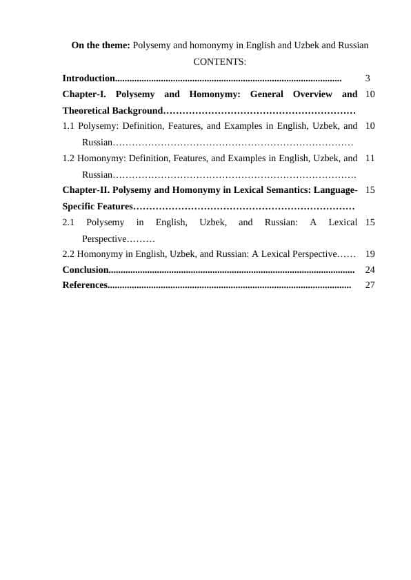 Polysemy and homonymy in English and Uzbek and Russian