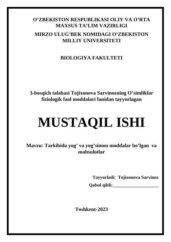 Tarkibida yog’ va yog’simon moddalar bo’lgan va mahsulotlar
