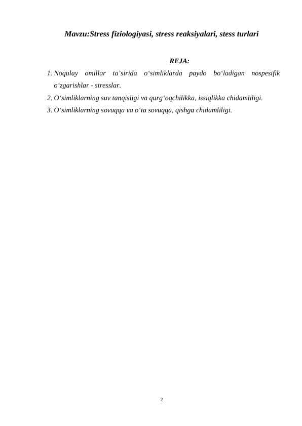 Stress fiziologiyasi, stress reaksiyalari, stess turlari