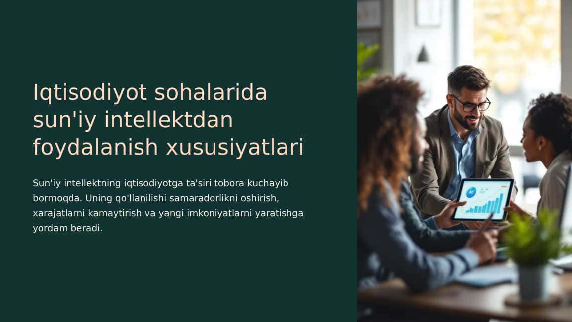 Iqtisodiyot sohalarida sun'iy intellektdan foydalanish xususiyatlari
