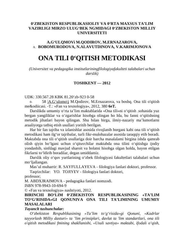 ONA TILI O‘QITISH METODIKASI
