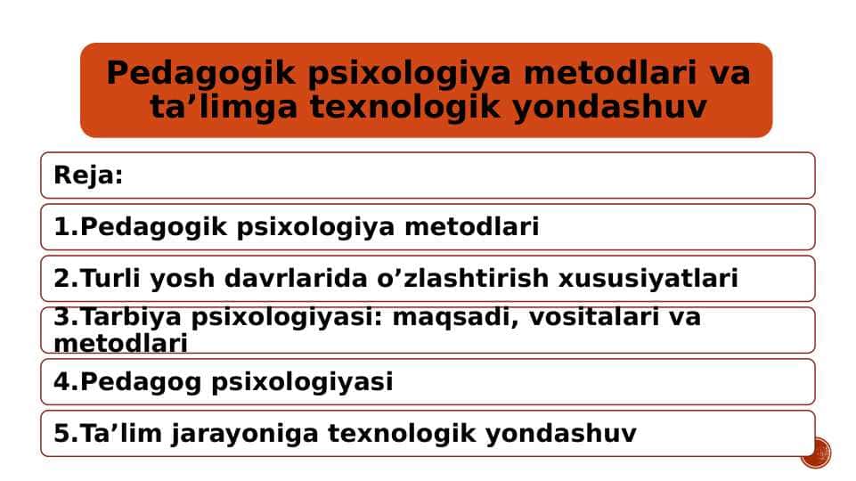 Pedagogik psixologiya metodlari va ta’limga texnologik yondashuv