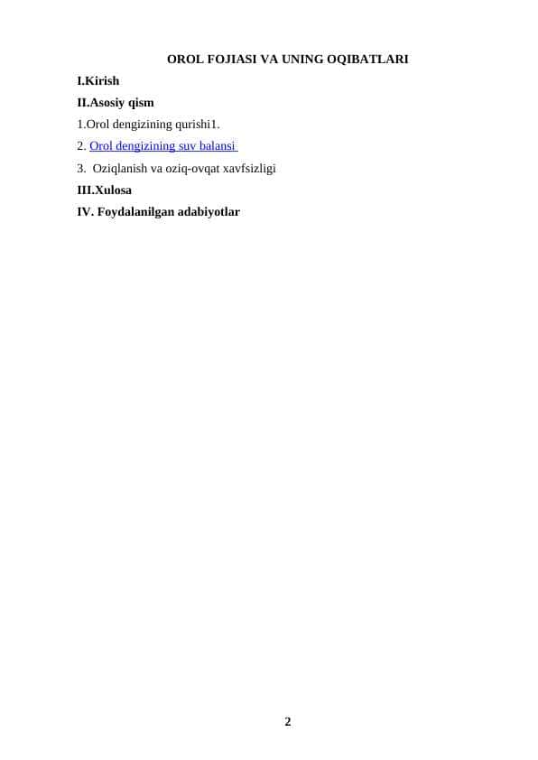 OROL FOJIASI VA UNING OQIBATLARI