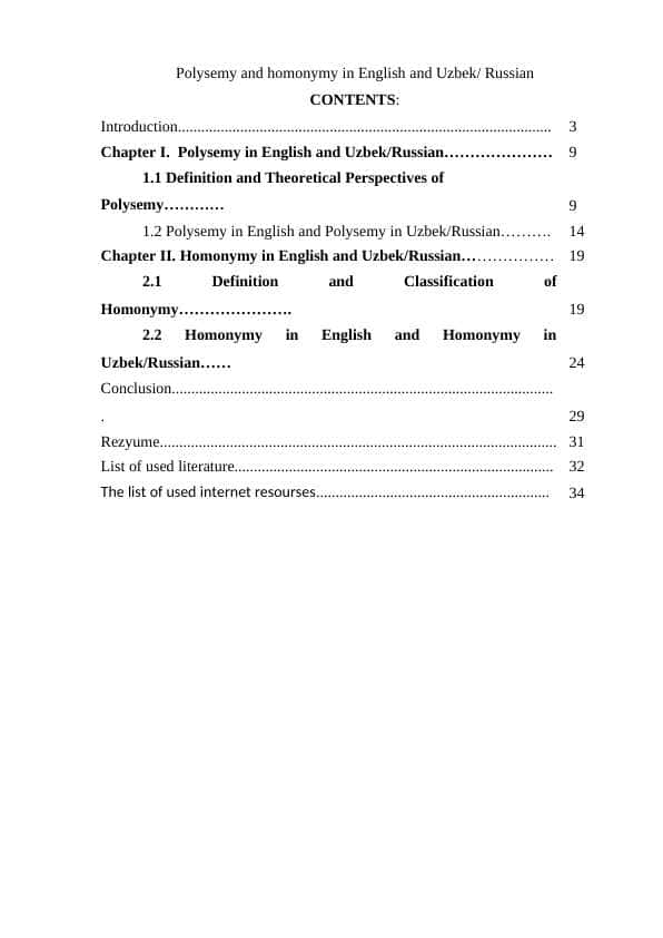 Polysemy and homonymy in English and Uzbek/ Russian