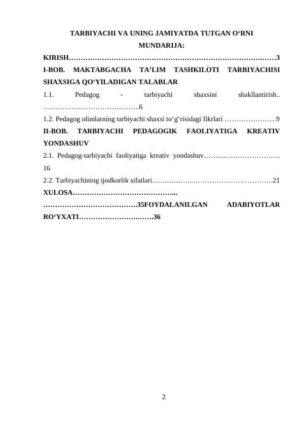 Tarbiyachi va uning jamiyatda tutgan o‘rni