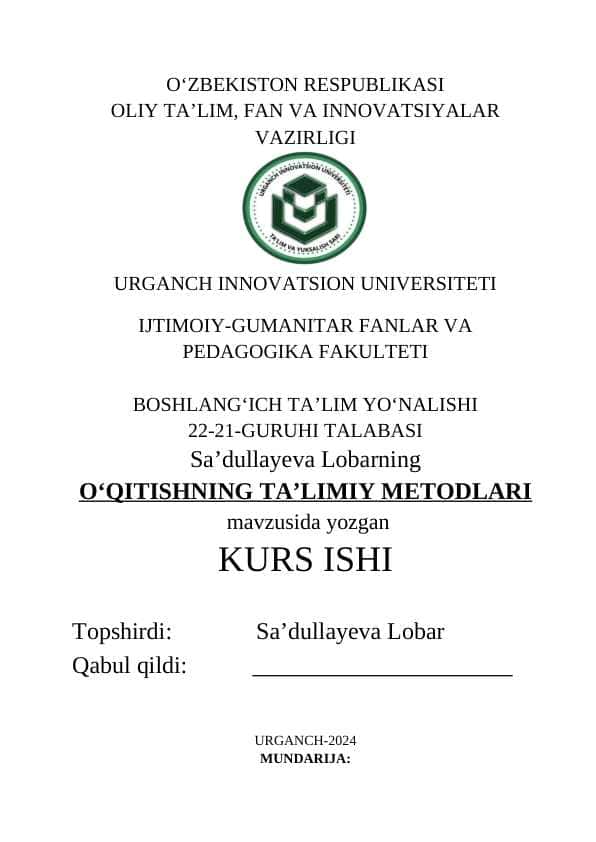 O‘QITISHNING TA’LIMIY METODLARI