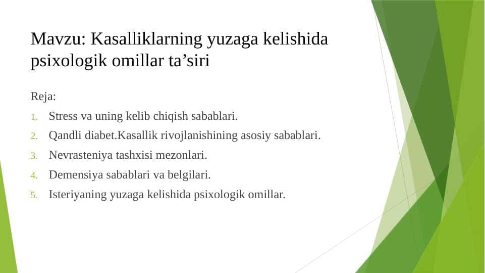 Kasalliklarning yuzaga kelishida psixologik omillar ta’siri 25.pptx